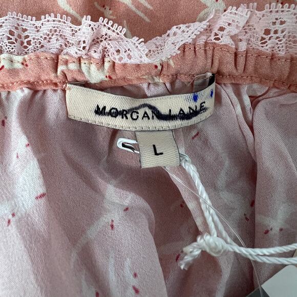 Morgan Lane Ava Mini Silk Dress Peony Pink Blush Printed Bird Motif - Picture 3 of 10